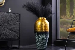 Handgefertigte Deko Vase ORIENT XL 75cm gold Metall mit Patina Hammerschlag Design
