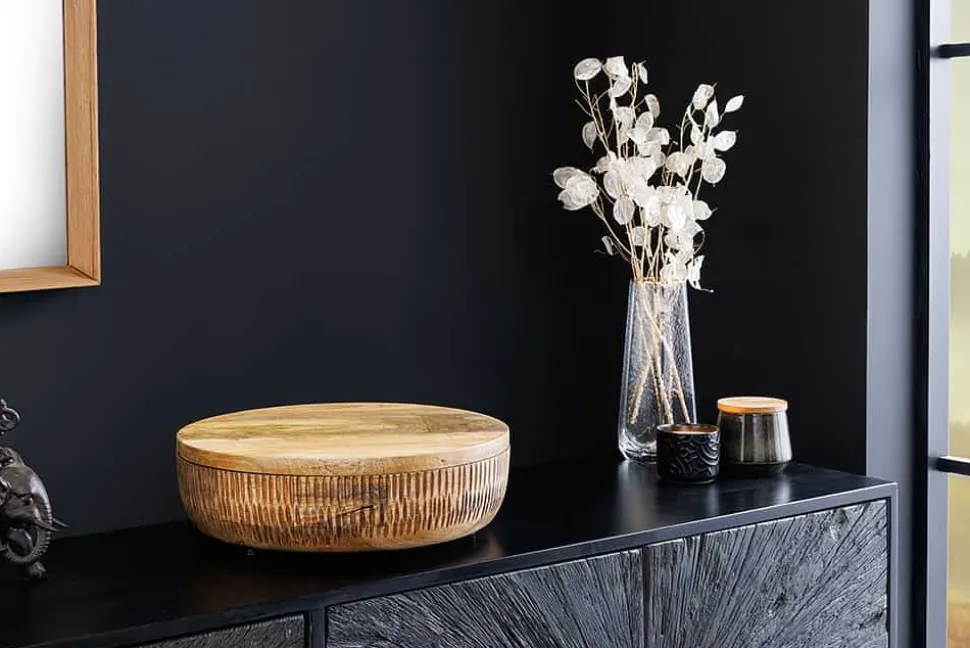 Handgefertigte Schale PURE NATURE 40cm natur Mangoholz rund mit Deckel Schmuck-Dose
