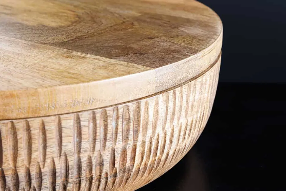 Handgefertigte Schale PURE NATURE 40cm natur Mangoholz rund mit Deckel Schmuck-Dose