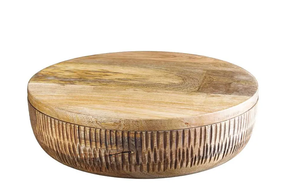 Handgefertigte Schale PURE NATURE 40cm natur Mangoholz rund mit Deckel Schmuck-Dose