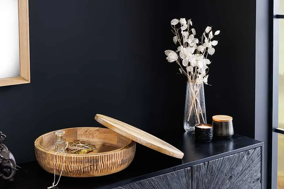 Handgefertigte Schale PURE NATURE 40cm natur Mangoholz rund mit Deckel Schmuck-Dose