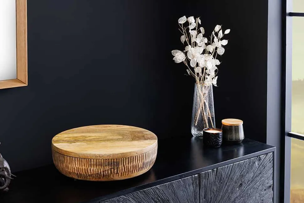 Handgefertigte Schale PURE NATURE 40cm natur Mangoholz rund mit Deckel Schmuck-Dose