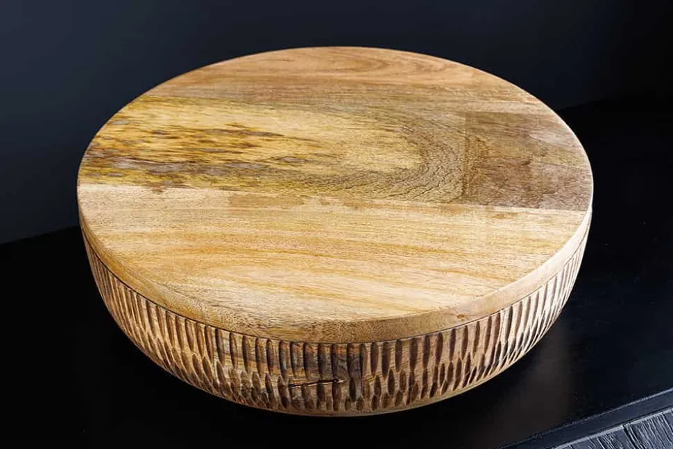 Handgefertigte Schale PURE NATURE 40cm natur Mangoholz rund mit Deckel Schmuck-Dose