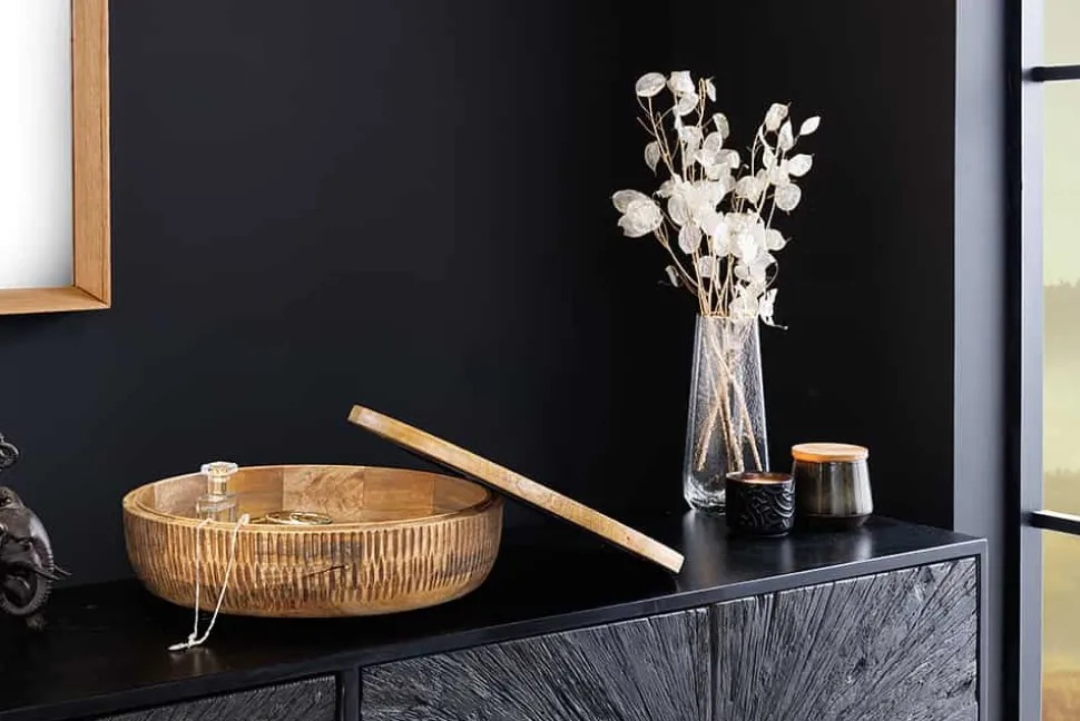Handgefertigte Schale PURE NATURE 40cm natur Mangoholz rund mit Deckel Schmuck-Dose