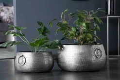 Handgefertigte Schalen 2er Set ORIENT silber Blumentopf im Hammerschlagdesign
