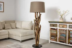 Handgefertigte Stehlampe WILD NATURE 158cm grau Treibholz Stehleuchte Leinenschirm