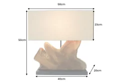 Handgefertigte Tischlampe HYPNOTIC 50cm natur Teakholz beige mit Leinenschirm