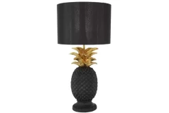 Handgefertigte Tischlampe PINEAPPLE 50cm schwarz Ananas-Design gold mit Stoffschirm