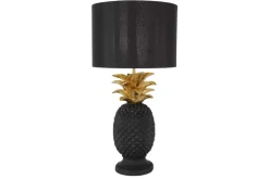 Handgefertigte Tischlampe PINEAPPLE 50cm schwarz Ananas-Design gold mit Stoffschirm