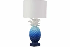 Handgefertigte Tischlampe PINEAPPLE 50cm blau weiß Ananas-Design mit Stoffschirm
