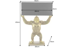 Handgefertigte Tischlampe KING APE 70cm schwarz gold Stoffschirm Affen-Skulptur