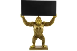 Handgefertigte Tischlampe KING APE 70cm schwarz gold Stoffschirm Affen-Skulptur
