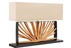 Handgefertigte Tischlampe EUPHORIA 80cm natur Longanholz beige mit Leinenschirm