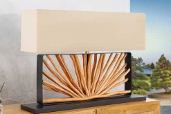 Handgefertigte Tischlampe EUPHORIA 80cm natur Longanholz beige mit Leinenschirm