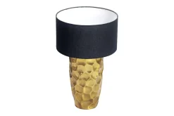 Handgefertigte Tischlampe AURELIA 55cm gold schwarz Hammerschlag-Design mit Stoffschirm