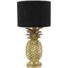 Handgefertigte Tischlampe PINEAPPLE 50cm gold schwarz Ananas-Design mit Stoffschirm