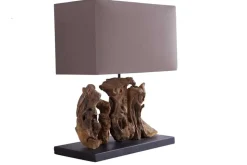 Handgefertigte Tischlampe ARAGON 50cm braun Treibholz-Fuß mit Leinenschirm