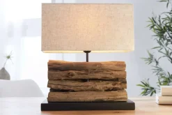 Handgefertigte Tischlampe PERIFERE 40cm beige Treibholz Leinenschirm