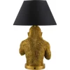 Handgefertigte Tischlampe KING APE 55cm schwarz gold Stoffschirm Affen-Skulptur