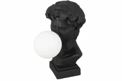 Handgefertigte Tischlampe DAVID 30cm schwarz Büste mit weißer Lampenkugel