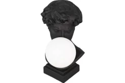 Handgefertigte Tischlampe DAVID 30cm schwarz Büste mit weißer Lampenkugel