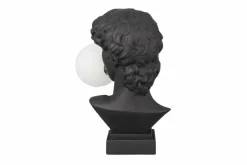 Handgefertigte Tischlampe DAVID 30cm schwarz Büste mit weißer Lampenkugel