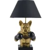 Handgefertigte Tischlampe BULLDOG 55cm schwarz gold Stoffschirm Hunde-Skulptur Boxer