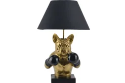 Handgefertigte Tischlampe BULLDOG 55cm schwarz gold Stoffschirm Hunde-Skulptur Boxer