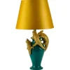 Handgefertigte Tischlampe CHAMELEON 55cm grün gold Skulptur gelber Stoffschirm