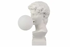 Handgefertigte Tischlampe DAVID 30cm weiß Büste mit Lampenkugel