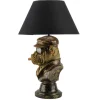 Handgefertigte Tischlampe BULLDOG 55cm bronze schwarz Stoffschirm Hunde-Skulptur