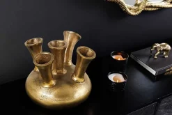 Handgefertigte Vase KIYA 25cm gold mit fünf Öffnungen Blumenvase