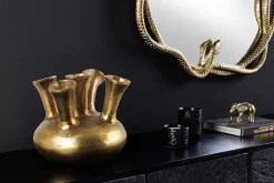 Handgefertigte Vase KIYA 25cm gold mit fünf Öffnungen Blumenvase