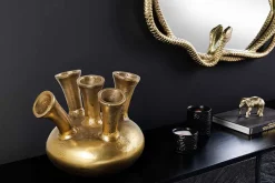 Handgefertigte Vase KIYA 25cm gold mit fünf Öffnungen Blumenvase