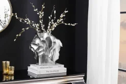 Handgefertigte Vase LIQUID 30cm silber Metall Hammerschlag Design