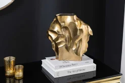 Handgefertigte Vase LIQUID 30cm gold Metall Hammerschlag Design