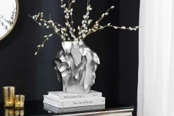 Handgefertigte Vase LIQUID 25cm silber Metall Hammerschlag Design