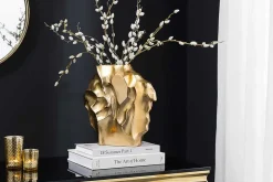 Handgefertigte Vase LIQUID 25cm gold Metall Hammerschlag Design