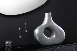 Handgefertigte Vase RING 40cm dunkelgrau Metall Dekoration Blumenvase