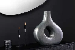 Handgefertigte Vase RING 40cm dunkelgrau Metall Dekoration Blumenvase