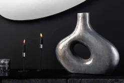 Handgefertigte Vase RING 40cm dunkelgrau Metall Dekoration Blumenvase