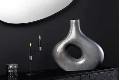 Handgefertigte Vase RING 40cm dunkelgrau Metall Dekoration Blumenvase