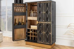 Handgefertigter Barschrank PIAZZA SAN MARCO 140cm grau gold Mangoholz massiv 3D-Design