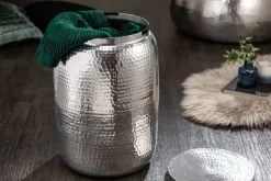Handgefertigter Beistelltisch ORIENT STORAGE 50cm silber Hammerschlag Design mit Stauraum rund