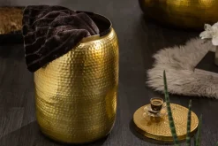 Handgefertigter Beistelltisch ORIENT STORAGE 50cm gold Hammerschlag Design mit Stauraum rund