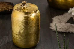 Handgefertigter Beistelltisch ORIENT STORAGE 50cm gold Hammerschlag Design mit Stauraum rund