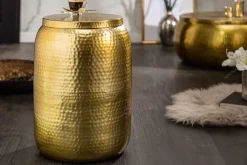Handgefertigter Beistelltisch ORIENT STORAGE 50cm gold Hammerschlag Design mit Stauraum rund