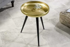 Handgefertigter Beistelltisch ORIENT 55cm messing gold rund Metall Hammerschlag Design