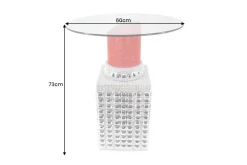 Handgefertigter Bistrotisch LIPSTICK 75cm rot silber runde Tischplatte Glas