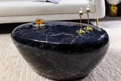 Handgefertigter Couchtisch STONE 75cm schwarz Marmor-Design Metall
